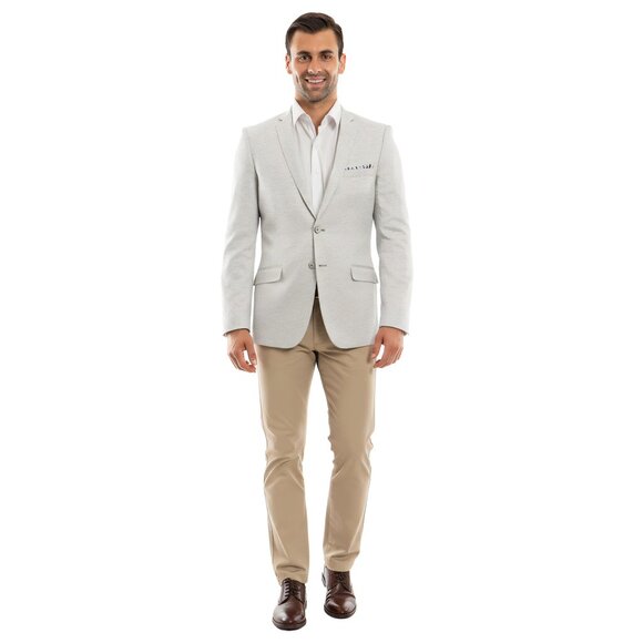 Men's Textured Light Grey Blazer Jacket by Tazio - Picture 3 of 8